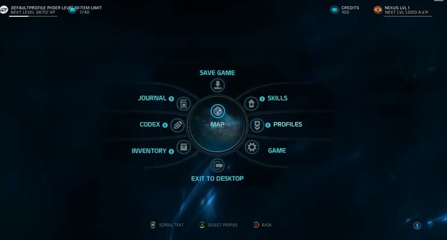 Mass Effect: Andromeda Options Menu