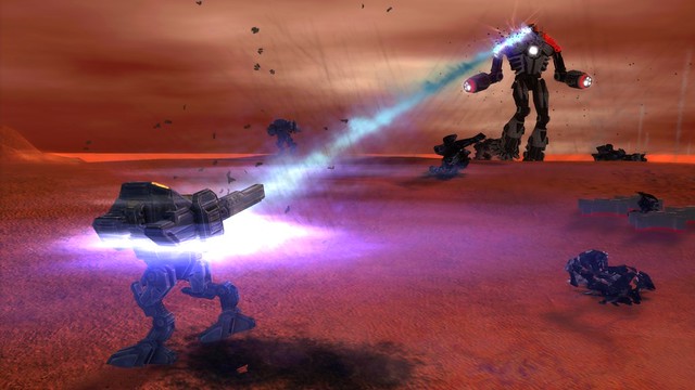 Illuminate Experimental Assault Bot firing its laser at a UEF T3 Armored Assault Bot